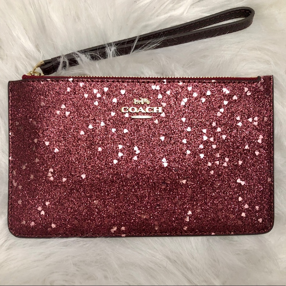 Coach Pink Heart Glitter Wallet Wristlet